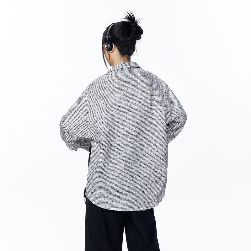 Unisex Jacket Autumn Coarse Woven Black and White Shirt