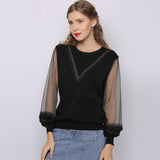 Women Knitwear Spring Knitwear Lace Chiffon Long Sleeve Shirt