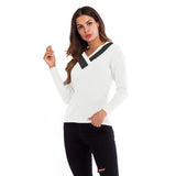 Women Knitted Sweater Casual Top Autumn Crew Neck Long Sleeve Color Matching Sweater