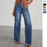 Women's pants - cross-border amazon, independent website, foreign trade women's denim jeans - washed denim wide leg pants