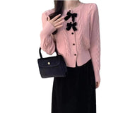 Women Knitwear Autumn and Winter Bow round Neck Sweaters Cardigan