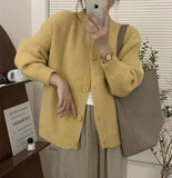 Women Knitted Cardigan round Neck Solid Color Knitted Button Cardigan Loose Casual Sweater Coat