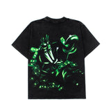 Hip-hop t-shirts: american high street style, short sleeve, cartoon print, washed and distressed, loose fit, crew neck, trendy apparel