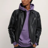 Men Motorcycle Jacket Autumn Imitation Leather Motorcycle Back Printed Jacket Coat 3427/411