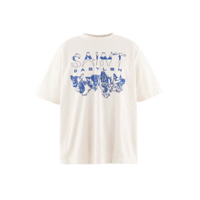 saint m t shirts s.m houndstooth letter graphic crew neck short sleeve top