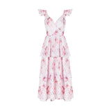 Women Dresses Sexy V-neck Backless Maxi Dress Floral Dress Beach Dress (Lbk0409)