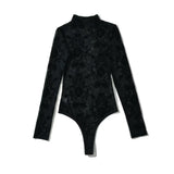 Women Tops Summer Flocking Mesh Stand Collar Jumpsuit Sexy Top