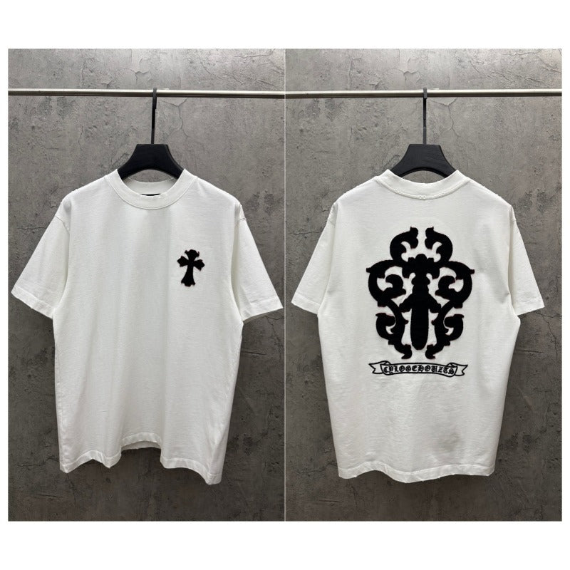 Ch hip-hop t-shirts - double layer appliqué embroidery, short sleeve, relaxed fit, 100% cotton, american heavyweight style