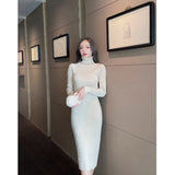 Women Maxi Dress Autumn and Winter Loose Turtleneck Knitting Dress