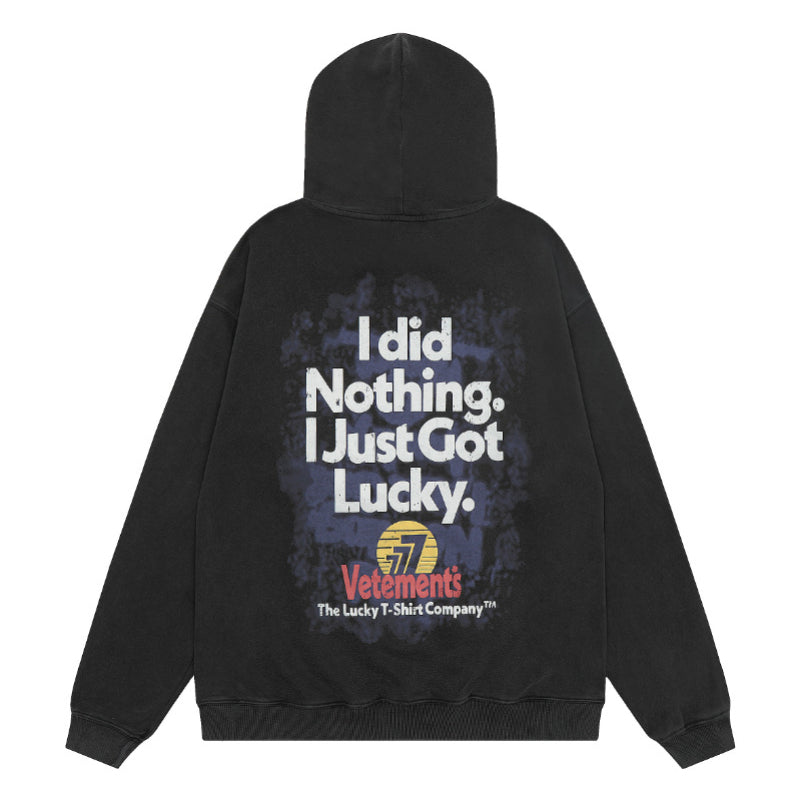 Vetements Hoodie Vintage VTM Worn Looking Washed-out Black Lucky 777 Letters Loose Hoodie Sweatshirt