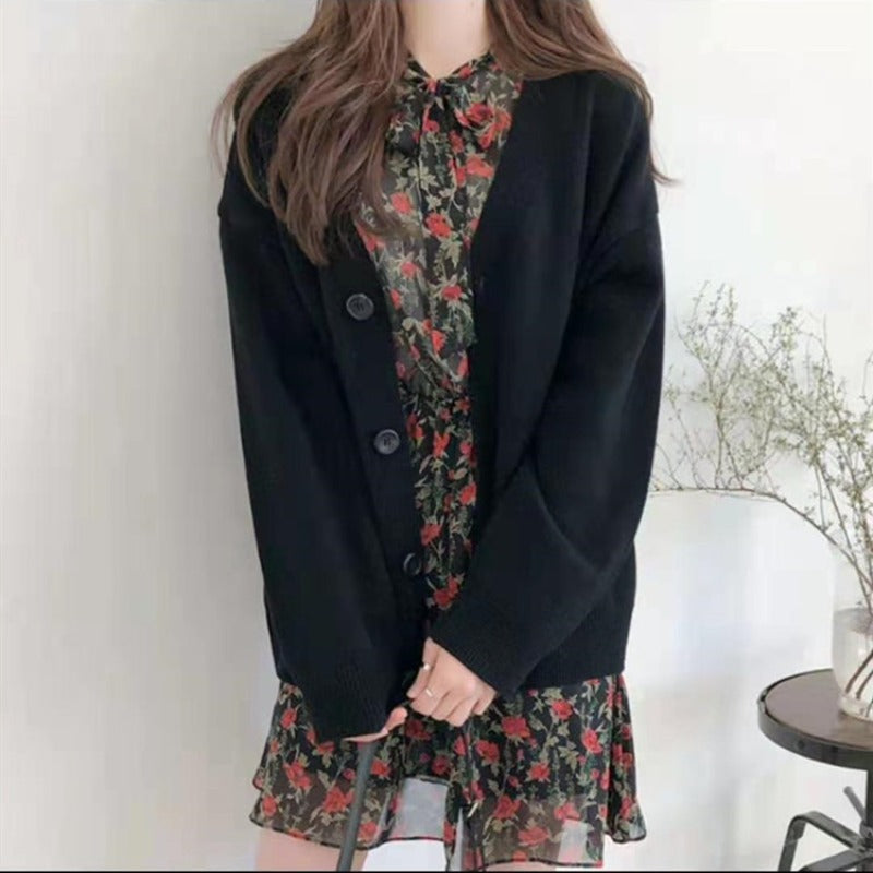 Women Knitwear Autumn and Winter V-neck Sweater Loose Knitted Cardigan