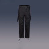MIJKO Men Vintage Pants MIJKO streamer drawstring multi-pocket overalls trendy straight slacks