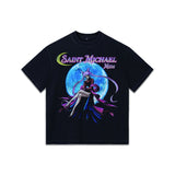 Washed distressed horror mickey saintmichaelmedm retro american t-shirt looseheavy weight round neck
