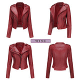 Red Leather Jacket Spring and Autumn Leather Women's Rivet Coat Zipper Leather Jacket