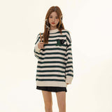 Unisex Sweater Autumn Striped Love Embroidered Sweater