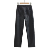 Women Sweatpants Straight PU Leather Pants Spring Hip Hop Casual Pants