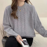 Women Knitwear Autumn Winter Retro Twist round Neck Sweater Loose Sweater
