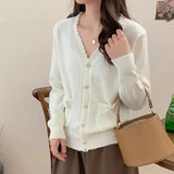 Women Knitwear Autumn and Winter Bow Pocket Sweater Loose Knitted Cardigan