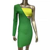 Women Dresses Bandage Dress Sexy One-Shoulder Sleeves Slim Fit Party Dress (Ont0408)