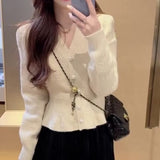 Women Knitted Cardigan Spring Red Sweater V-neck Knitted Cardigan Top