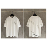 Ch hip-hop t shirts ch short-sleeved front and back embroidered frayed loose casual pure cotton american heavy weight short-sleeved
