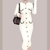 Women Maxi Dress Autumn and Winter Cardigan Long Knitted Dress