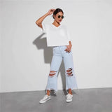 Women's pants: in-stock cross-border fashion - european & american retro wide-leg pants, loose straight-leg jeans, distressed long pants for women