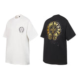 Ch hip-hop t shirts ssch round neck horseshoe splash ink sanskrit letter printing short-sleeved t-shirt high street