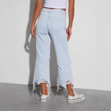 Women's pants: in-stock cross-border fashion - european & american retro wide-leg pants, loose straight-leg jeans, distressed long pants for women