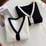 Women Sweater Knitwear Autumn and Winter Classic Style Contrast Color V-neck Knitted Cardigan Sweater Coat
