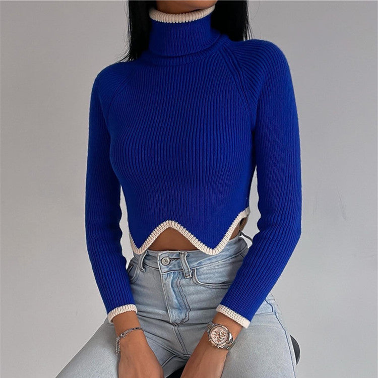 Ladies Leisure Knitwear Long Sleeve Turtleneck Skinny Knitted Top