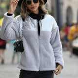 Women Trench Coat Autumn Leisure Plush Women's Long Sleeve Sequined Cardigan round Neck Baggy Coat