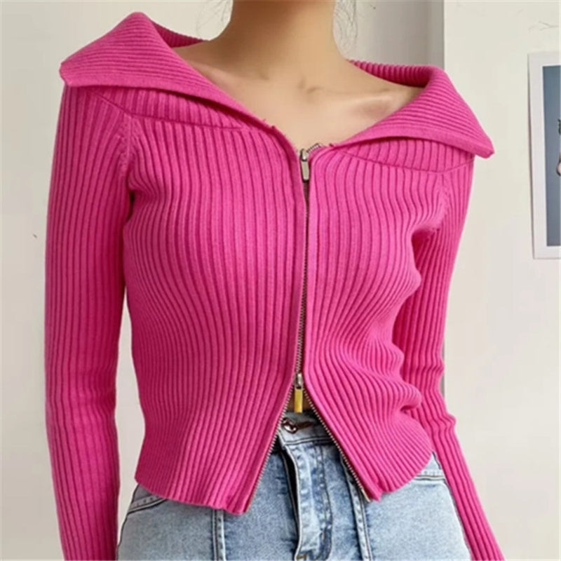 Women Sweater Knitwear Sweater Female Loose Outer Wear Zipper Cardigan Knitted Coat