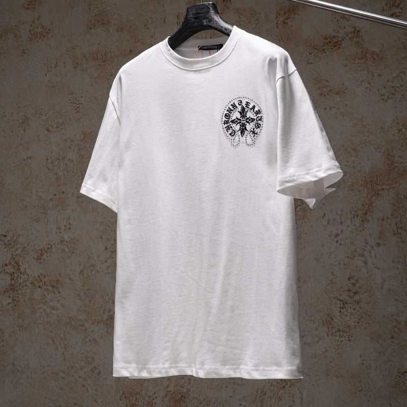 Ch hip-hop t shirts ch crow couple style front and rear horseshoe embroider hot diamond t-shirt short-sleeved casualtrendyeasiest for matchamerican style