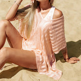 Women Knit Beach Cover Cutout Knitwear Loose Beach Dress Sun Protective Blouse