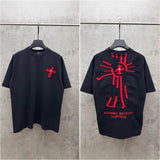 Ch hip-hop t shirts ch short-sleeved couple velvet patch embroidery cross worn out old american high street