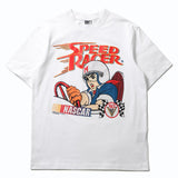 Hip-hop t-shirts: american street style graphic tee - cartoon racer print, relaxed fit, trendy top