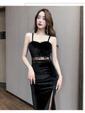 Women Maxi Dress Autumn Winter Sexy Strap Lace Gold Velvet Dress Dress