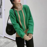 Women Knitwear Autumn and Winter Loose Stand Collar Double Zipper Knitted Cardigan