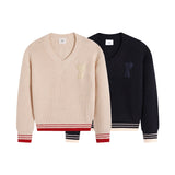 Ami araunriflovetopswool applique round neck pullover knitting shirt fall and winter couplelong sleeves