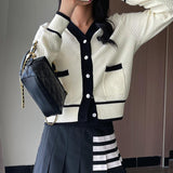 Women Sweater Knitwear Fall/Winter Classic Style Contrast Color V-neck Knitted Cardigan