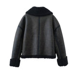 Women Leather Jacket Winter Fur Lapel Women's Leather Jacket Warm Coat
