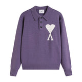 Ami araunrifknitting shirt polo collar heartfall and winterembroidertops lapel wool sweater long sleeves