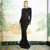 Women Dresses Bandage One-Piece Dress Elegant Long Sleeve Wire Nail Dress Skirt (Otn202404)