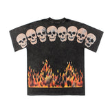 Hip-hop t shirts american high street hip hop street retro washed distressed flame skull printing short-sleeved t-shirt tee