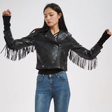 Women Leather Jacket Autumn Tassel Motorcycle Pu Leather Jacket Leather Coat Women's Short Coat