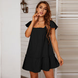 Women Dress Square Collar Bow Dress