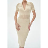 Women Dresses Summer Lapels Hollow Knitted Dress (Xds0414)