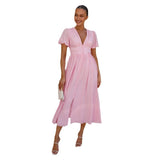 Women Dresses V-neck Long Puff Sleeve Dress (Jkw0408)