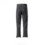 MIJKO Men's Vintage Pants MIJKO Ragged Pants Trousers Men's and Women's Zipper Washed Jeans